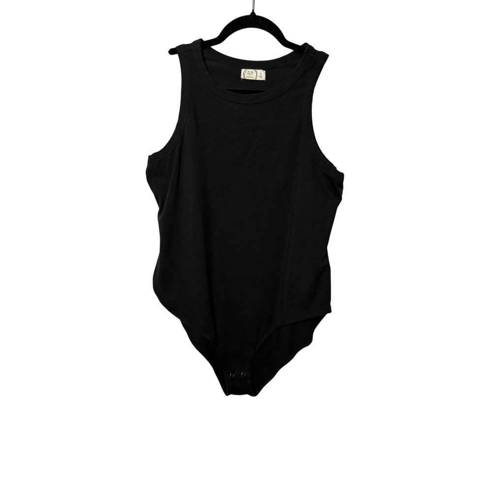 Maurices 24/7 Womens Bodysuit XL Black Racerback Snap Closure Minimalist Basic